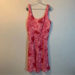 Adrianna Papell 100% Silk Pink Floral Midi Dress  14